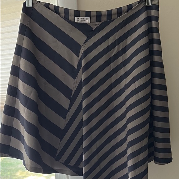 Brunello Cucinelli Blue and White Asymmetrical Midi Skirt - Picture 1 of 4